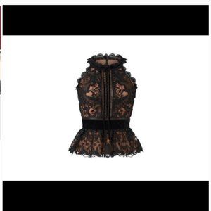 Marchesa Notte Black Lace Peplum Top